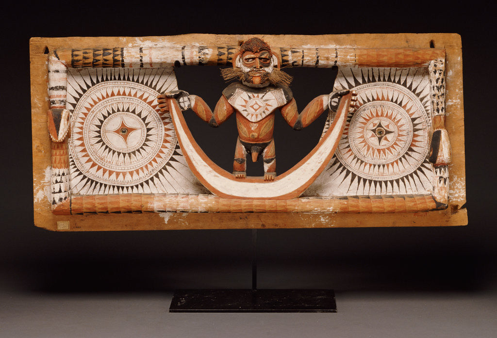 Detail of A New Ireland house ornament, Walik, from Lumbura with a male figure standing on a crescent moon by Anonymous