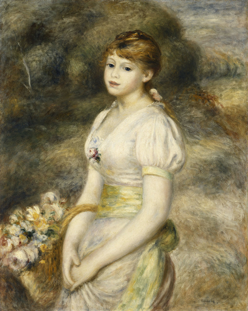 Detail of Young Girl Carrying a Basket of Flowers by Pierre-Auguste Renoir