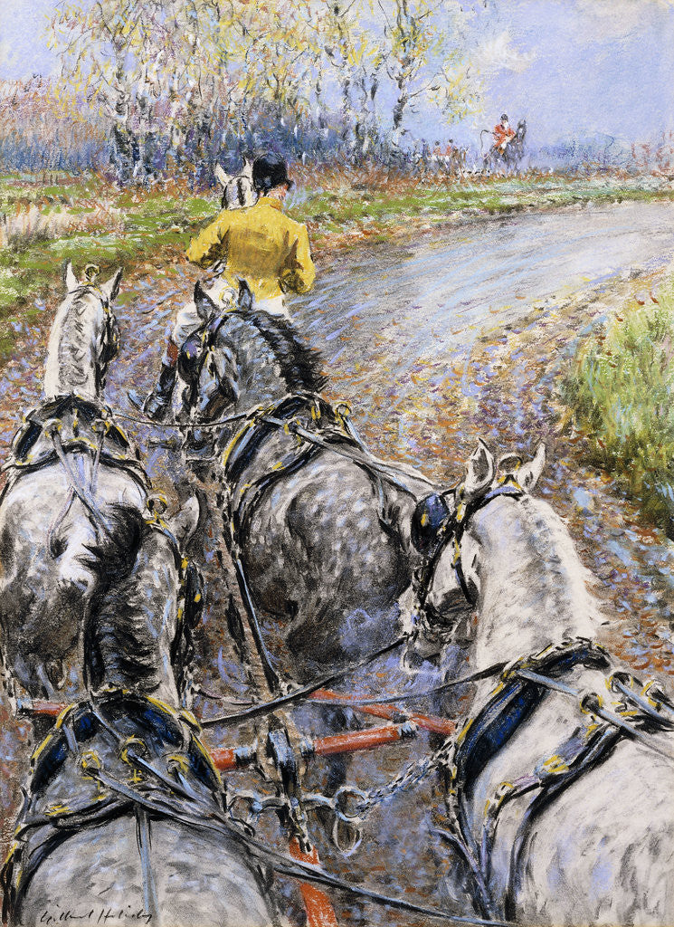 Detail of 'The Kings Highway', Study from the Box Seat of The Old Berkeley Coach; The Cock Horse Taking Us up Reigate Hill by Gilbert Holiday