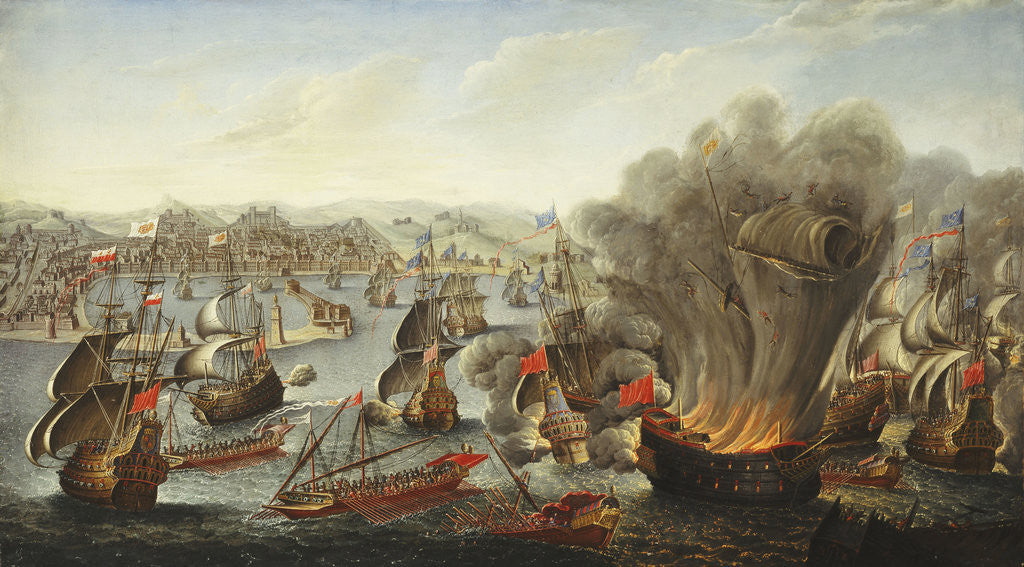 Detail of Franco-Spanish Action off the Port of Barcelona in July 1642 attributed to Pierre Puget by Anonymous