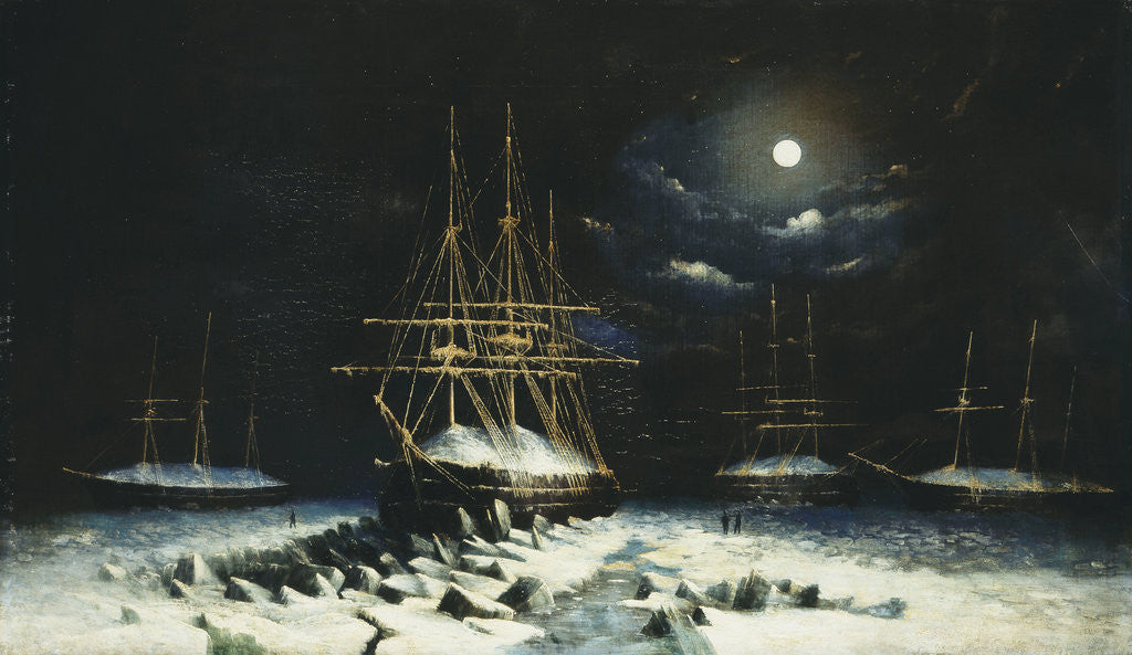 Detail of The British Naval Franklin Search Expedition: H.M.S Resolute, Assistance, Intrepid and Pioneer wintering in the Arctic, 1850-51 by Corbis