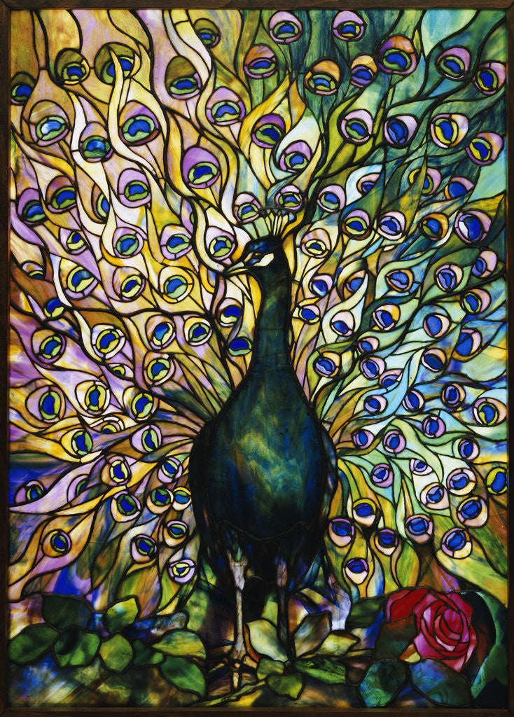 Detail of Tiffany Studios 'Peacock' leaded glass domestic window by Corbis