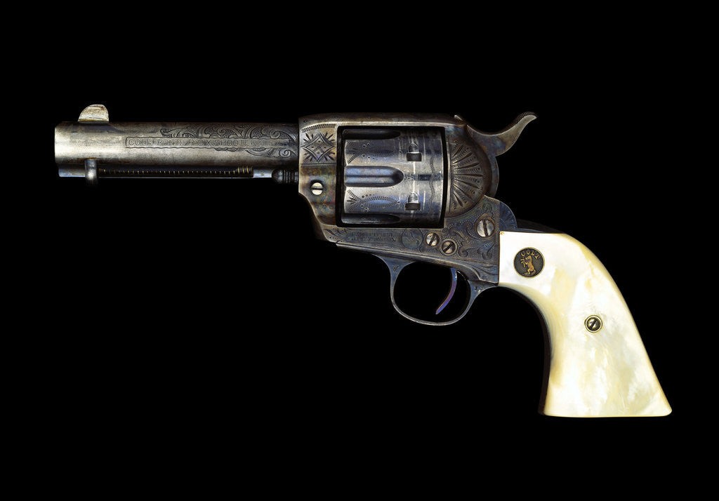 Detail of A factory engraved Colt .44-40 'Frontier Six Shooter' revolver with mother of pearl grip by Anonymous