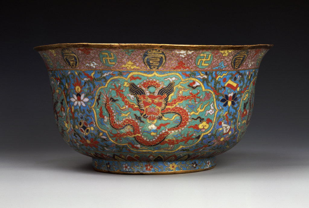 Detail of A large Ming cloisonne basin by Anonymous