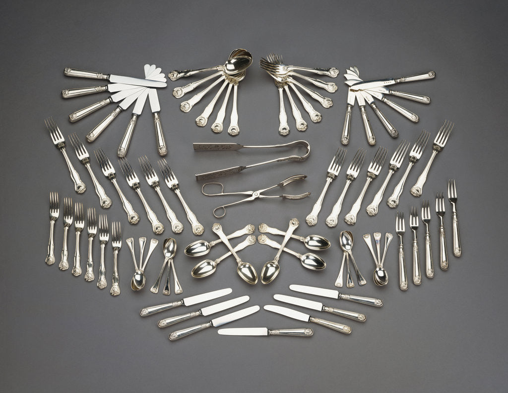 Detail of A selection of French (sandwich servers) and English (table service) silver by Anonymous