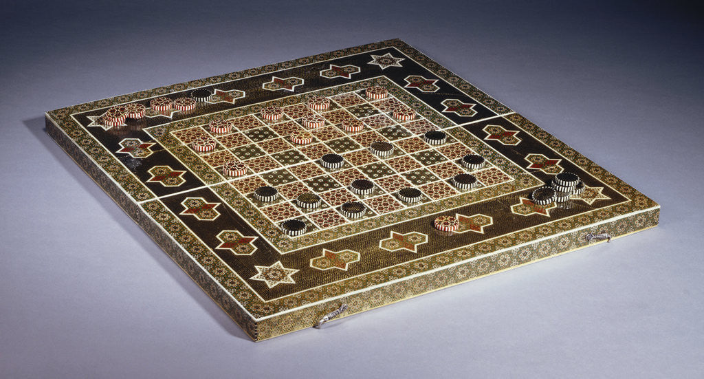 Detail of A mosaic work (khatamkar) backgammon and draughts set by Anonymous
