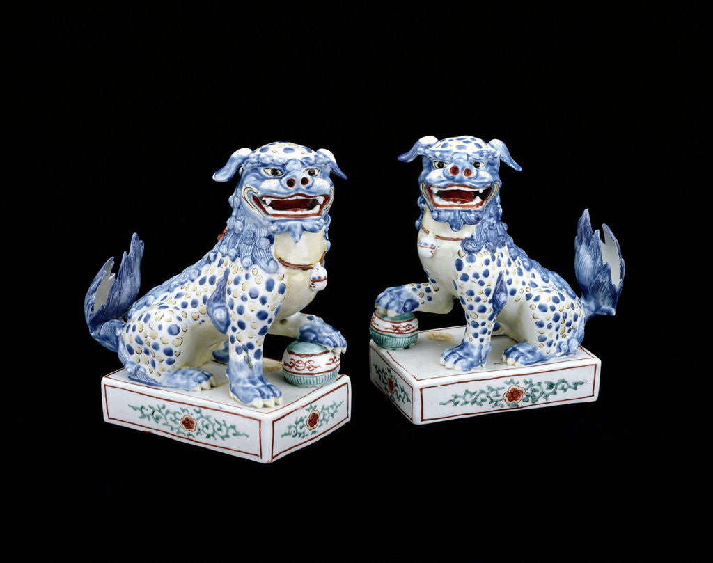 Detail of A pair of Kakiemon models of seated Karashishi by Anonymous