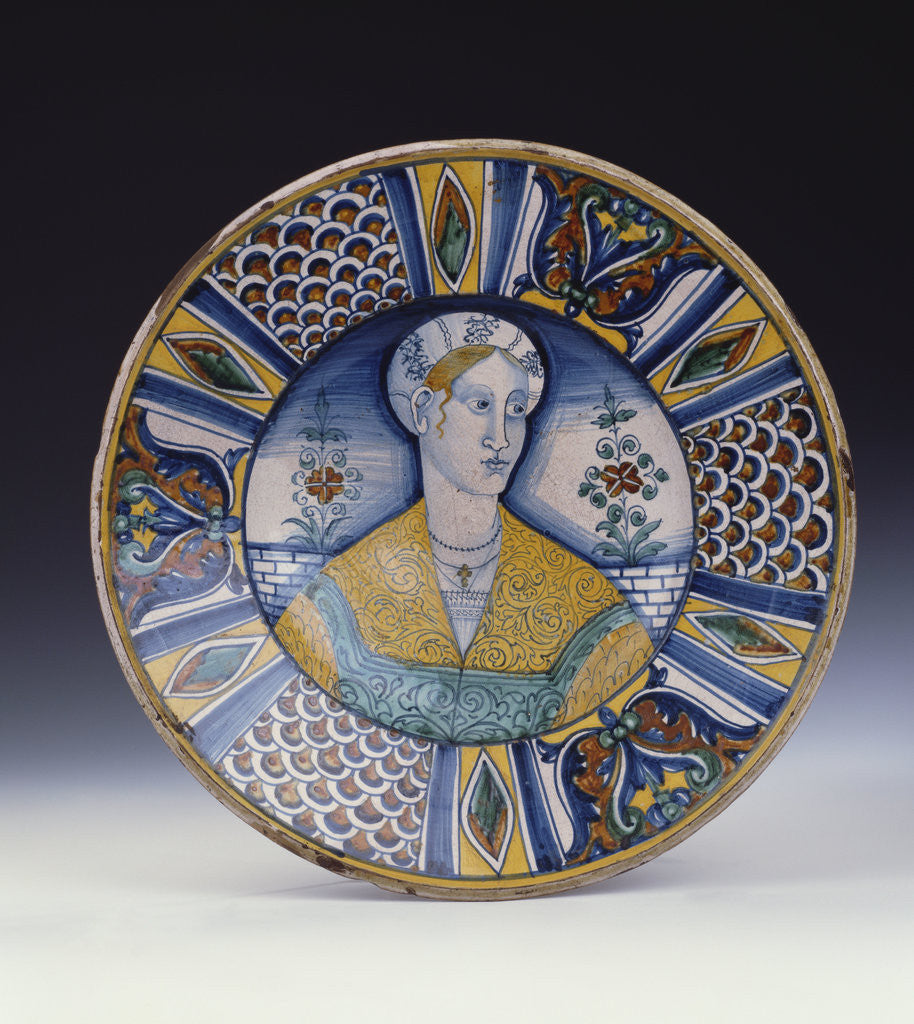 Detail of A Deruta large portrait dish, circa 1530 by Anonymous