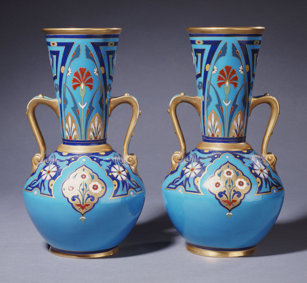 Detail of A pair of Minton twin-handled cloisonne vases by Anonymous