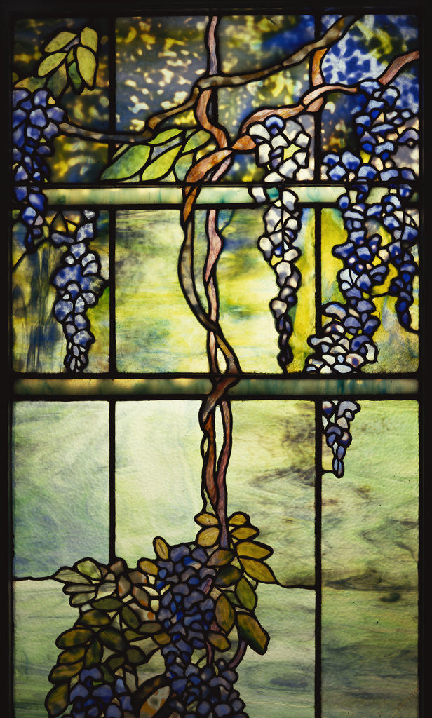 Detail of Detail of Tiffany Studios leaded glass triptych window (Wisteria) by Corbis