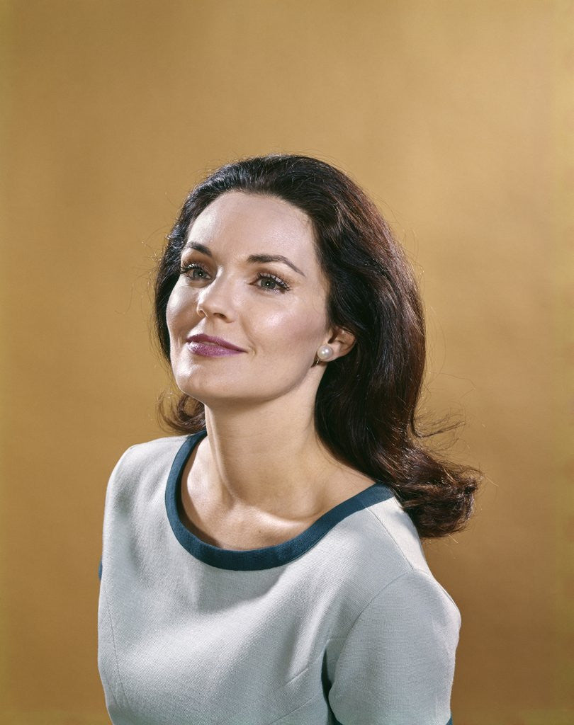 Detail of 1970s Portrait Smiling Woman With Long Brunette Hair by Corbis