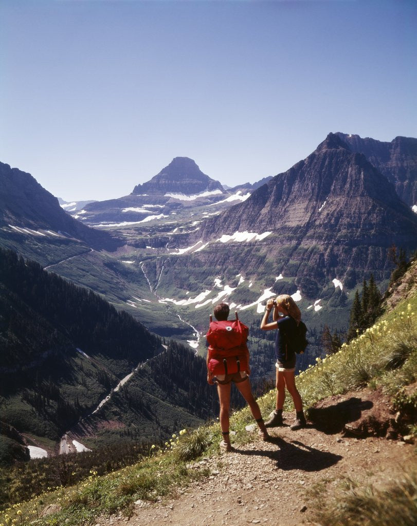 Detail of 1970s 1980s Female Hikers On Granite Park Trail Glacier National Park Montana by Anonymous