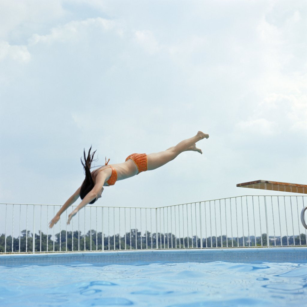 Detail of 1970s Teen Girl Diving Into Swimming Pool by Anonymous