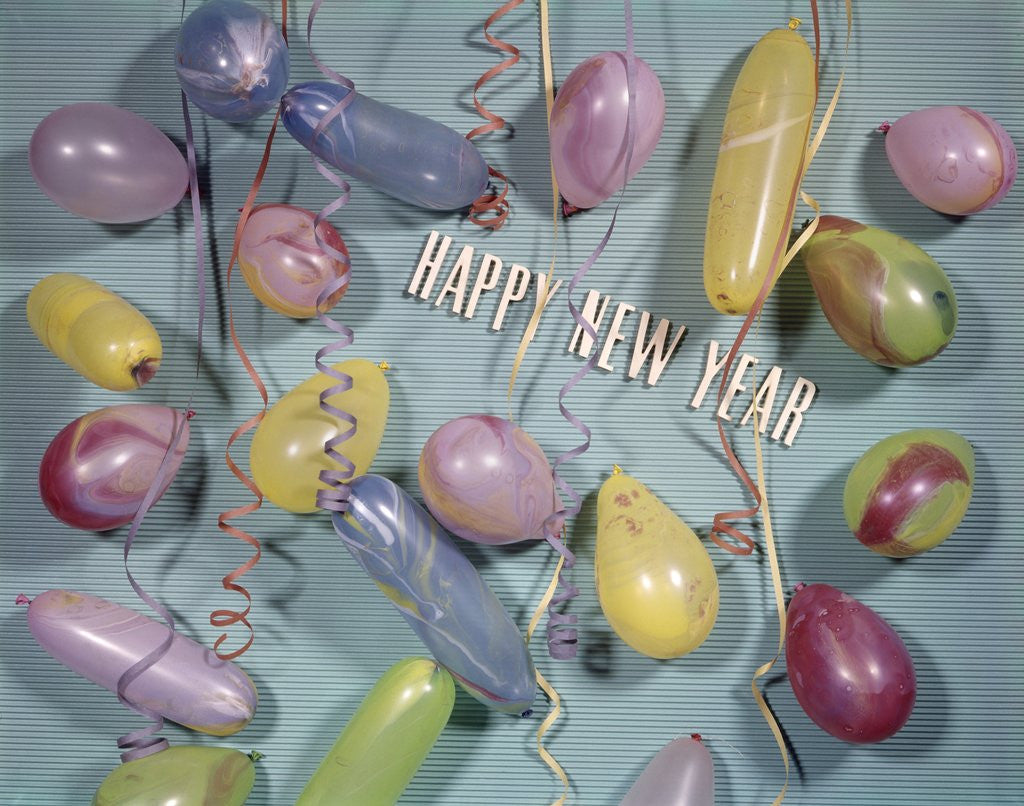 Detail of 1970 1970s Retro Part Decorations Balloons Streamers New Year by Anonymous