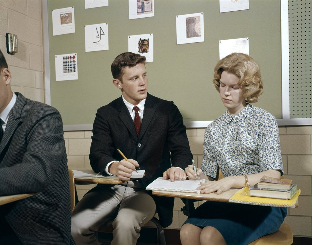 Detail of students College Collegiate Study Studying Man Woman Couple Learning 1960 1960s Retro by Anonymous