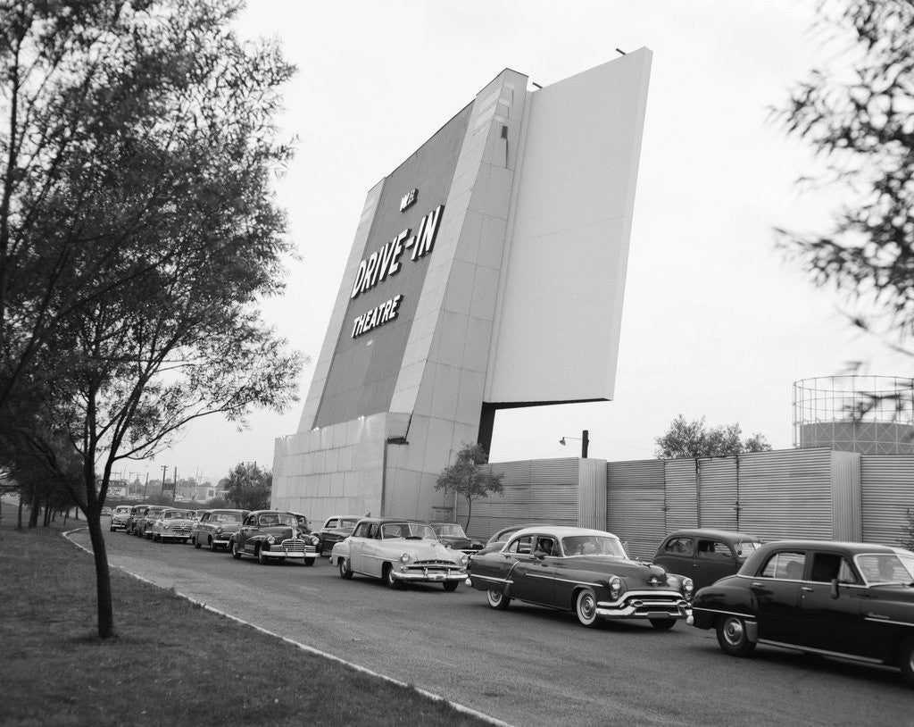 Detail of 1950s Cars In Traffic Jam Leaving Entering Drive-in Theatre by Anonymous