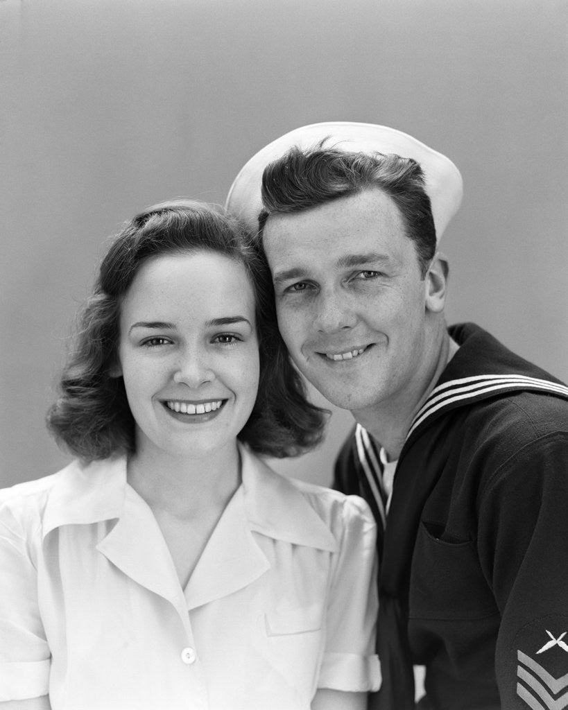 Detail of 1940s Couple Portrait Navy Man Woman Smile by Anonymous