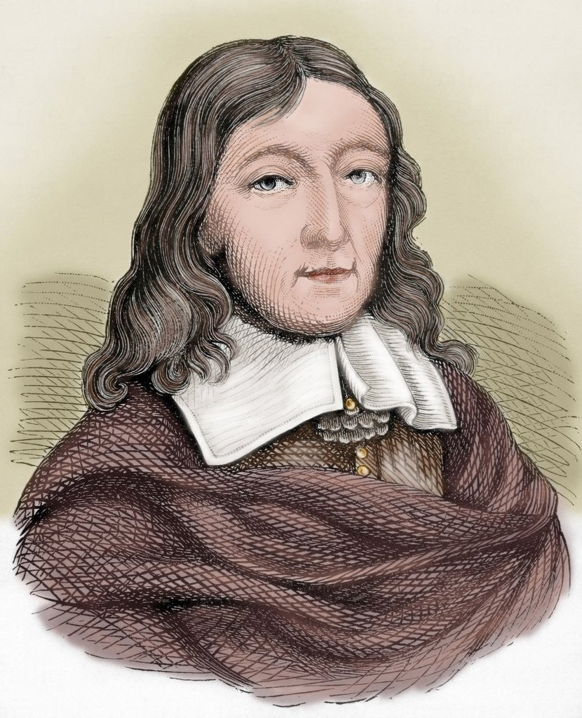 Detail of John Milton (1608-1674). British poet. Colored engraving by Anonymous