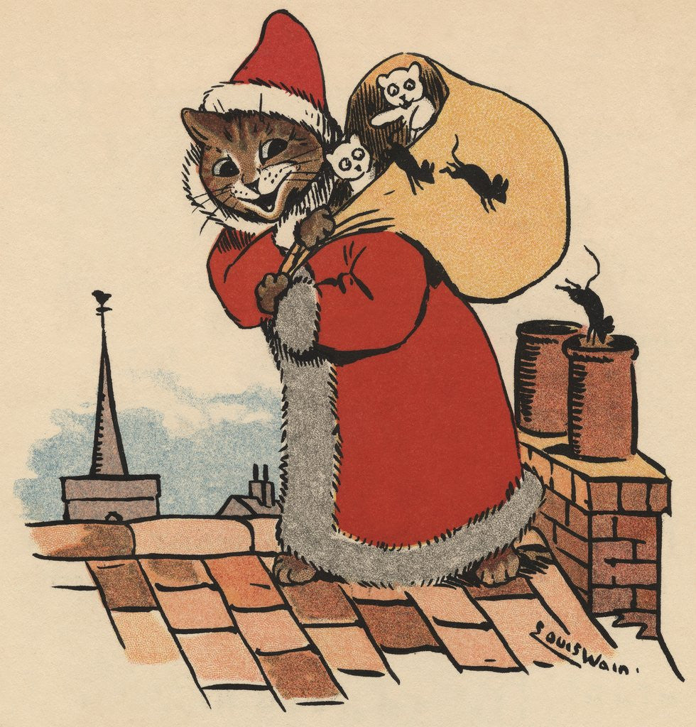 Detail of Cat Santa Clause by Louis Wain