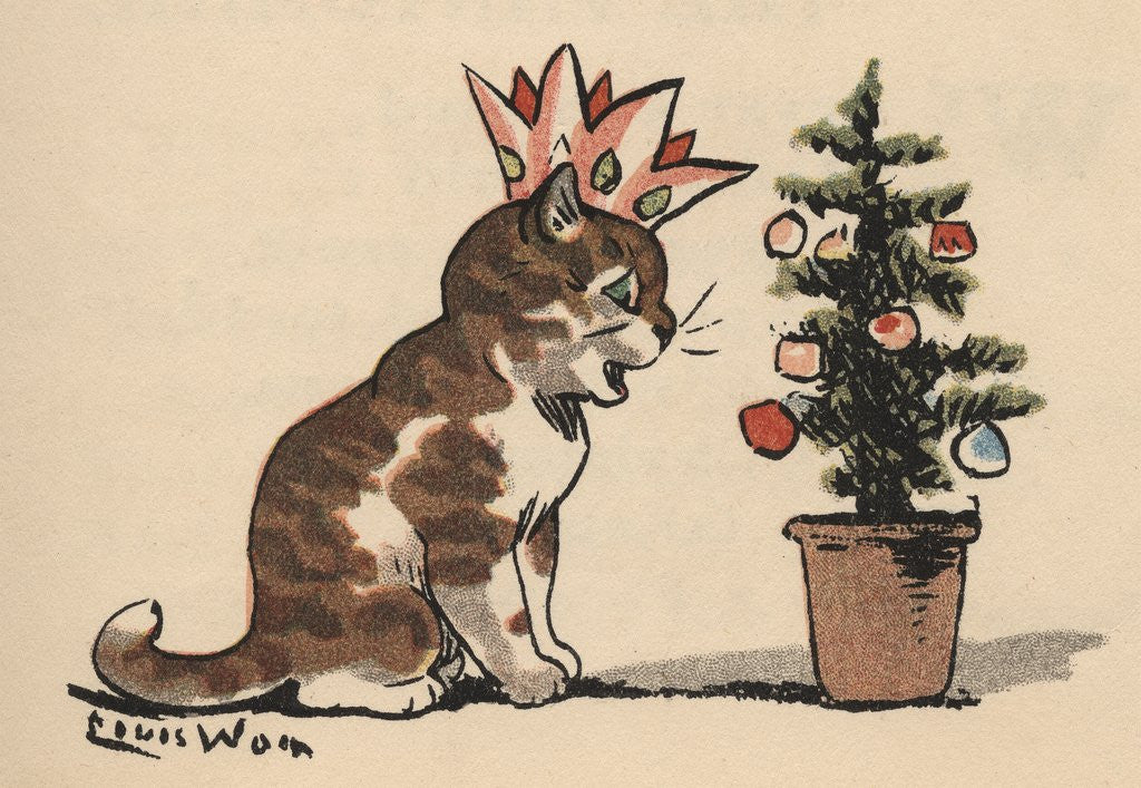 Cat meowing at Christmas tree