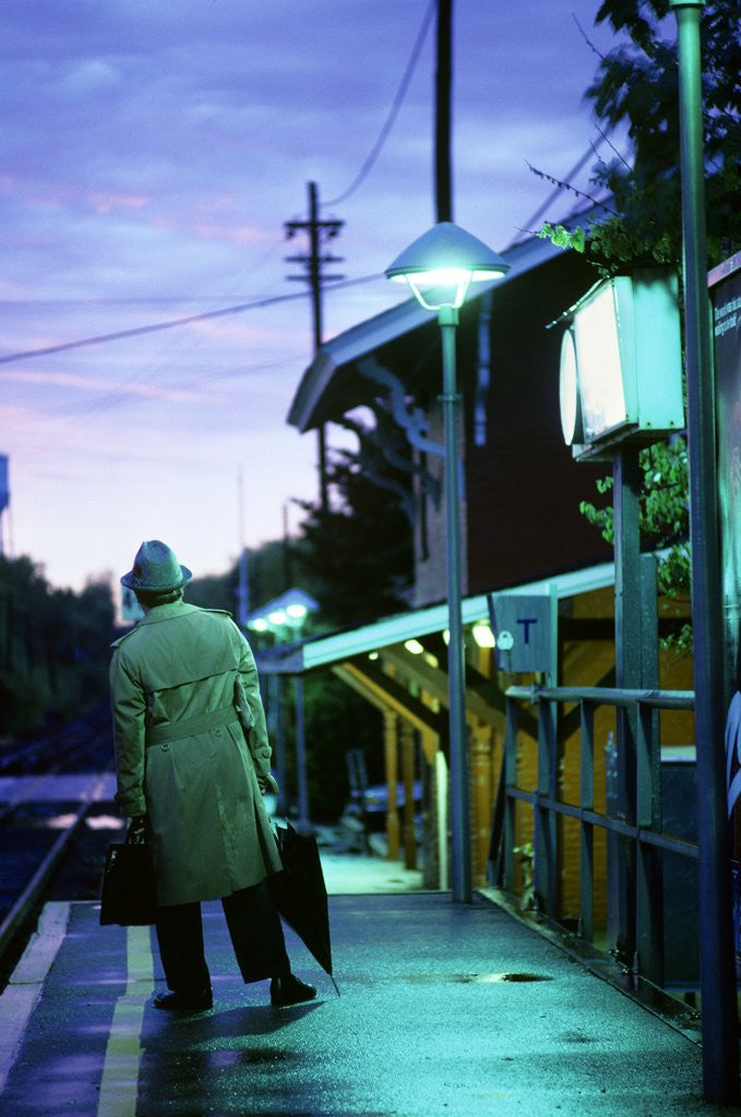 Detail of 1970s 1980s Impatient Anonymous Man Waiting For Commuter Train by Anonymous