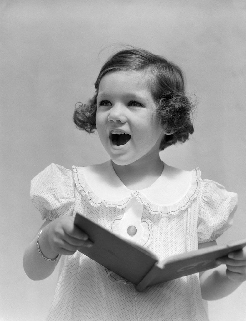 Detail of 1930s Little Brunette Girl Singing Holding Songbook by Anonymous