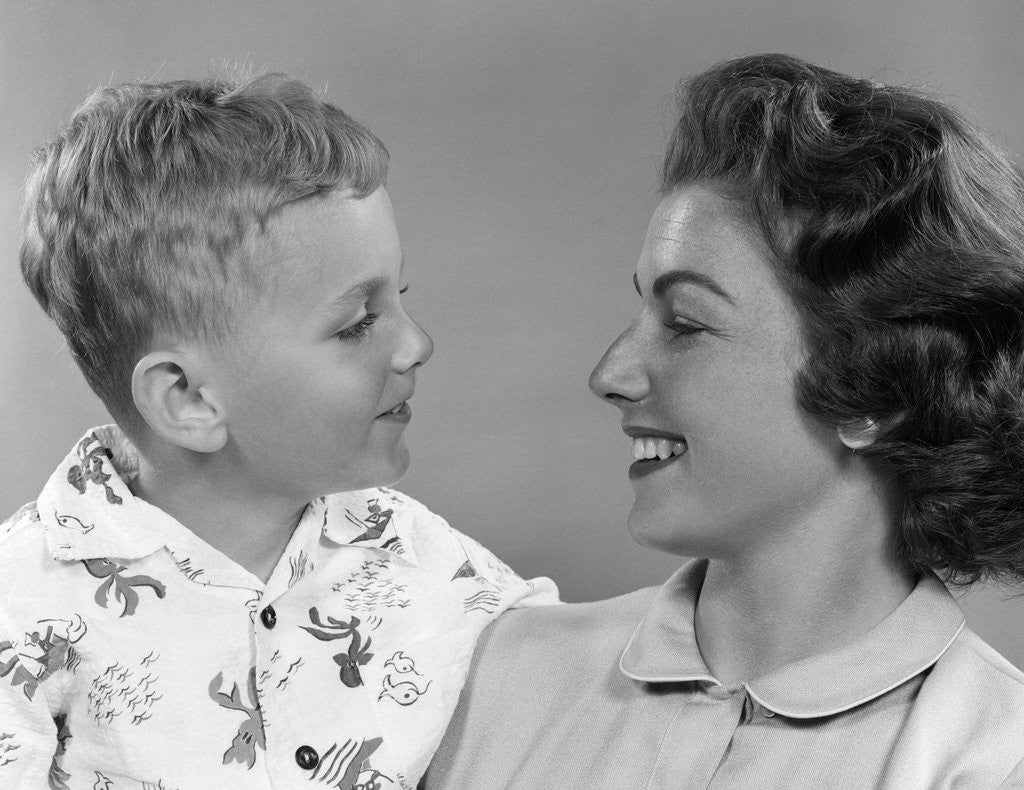 Detail of 1950s Mother And Son Looking At Each Other Studio by Anonymous