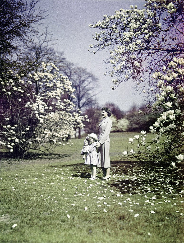 Detail of 1940s Woman Mother Girl Daughter Walking Spring Landscape by Anonymous