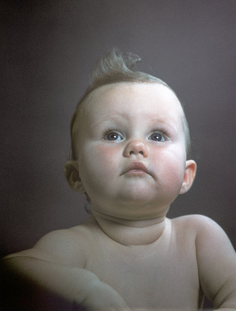 Detail of 1940s 1950s Portrait Baby Head Shoulders Looking Up by Anonymous