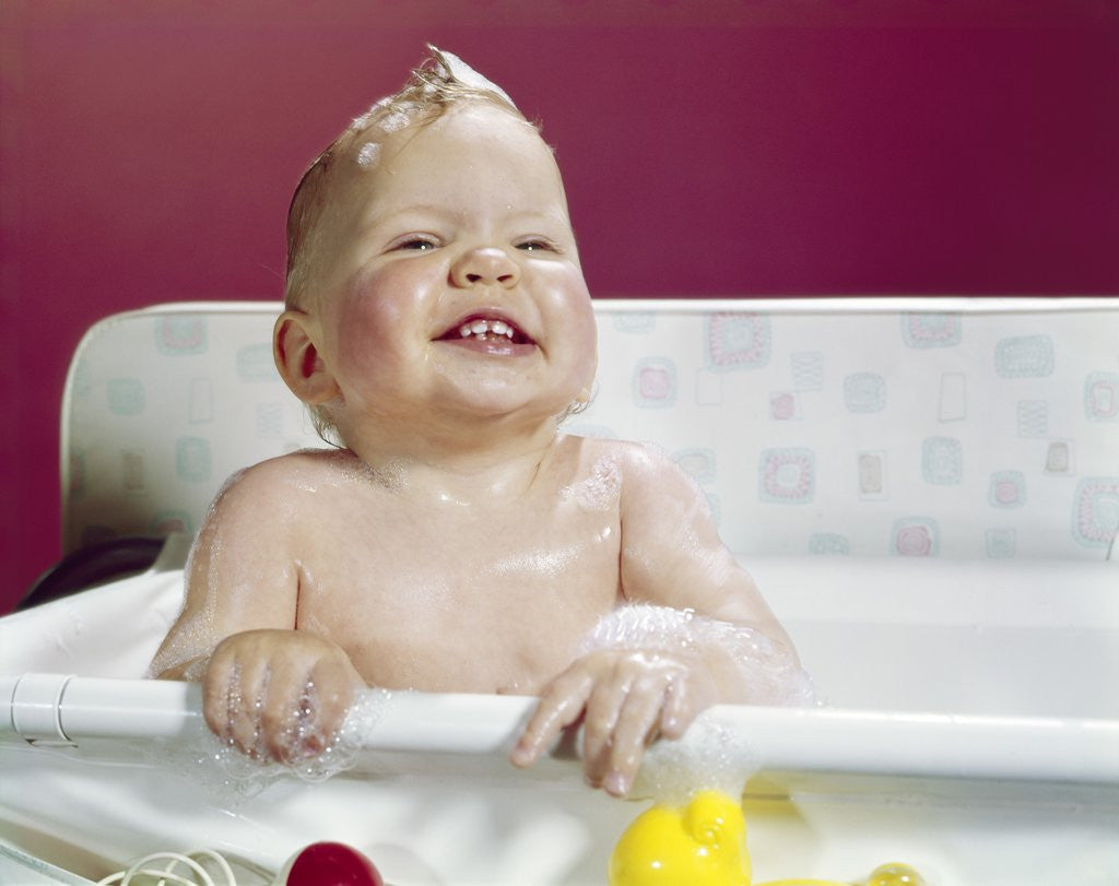 Detail of 1960s Laughing Wet Baby In Bath by Corbis