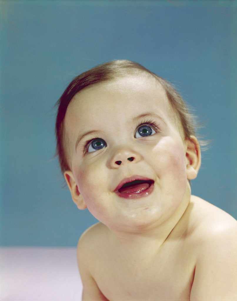 Detail of 1960s Portrait Happy Smiling Baby Looking Up by Anonymous