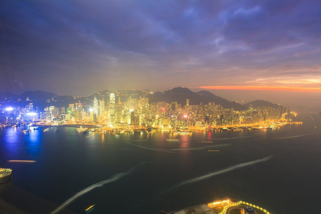 Detail of Hong Kong cityscape at sunset by Anonymous