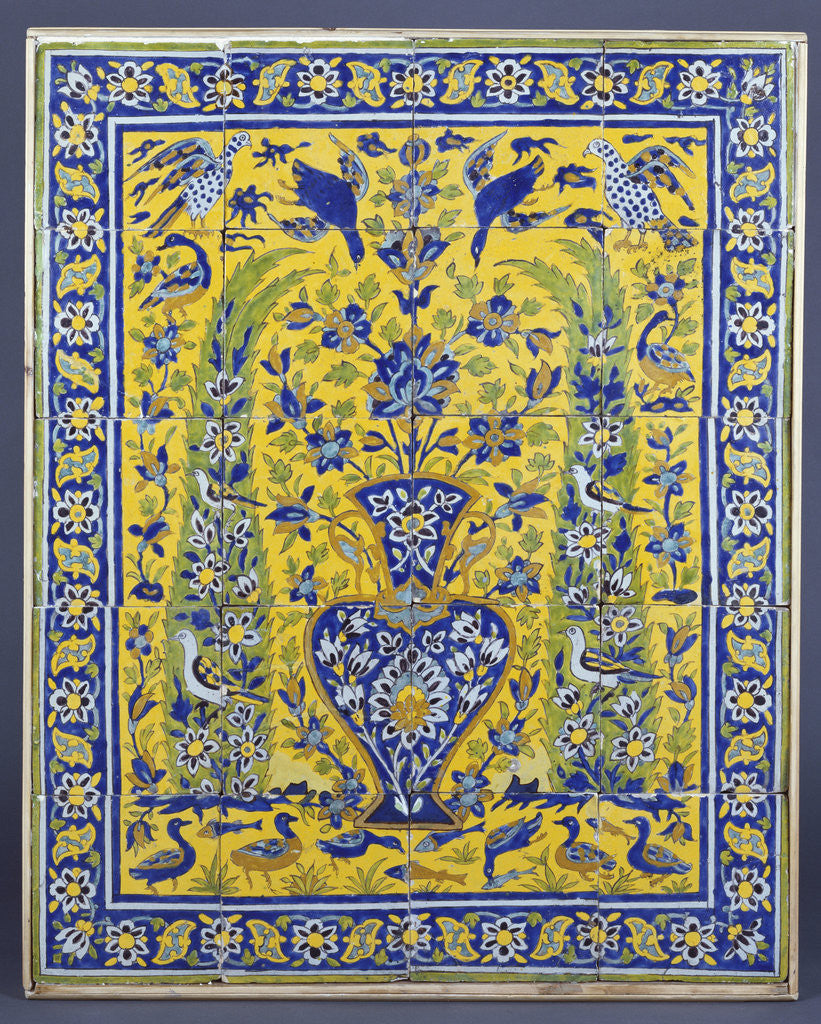Detail of A Qajar cuerda seca tile panel comprising twenty tiles by Anonymous