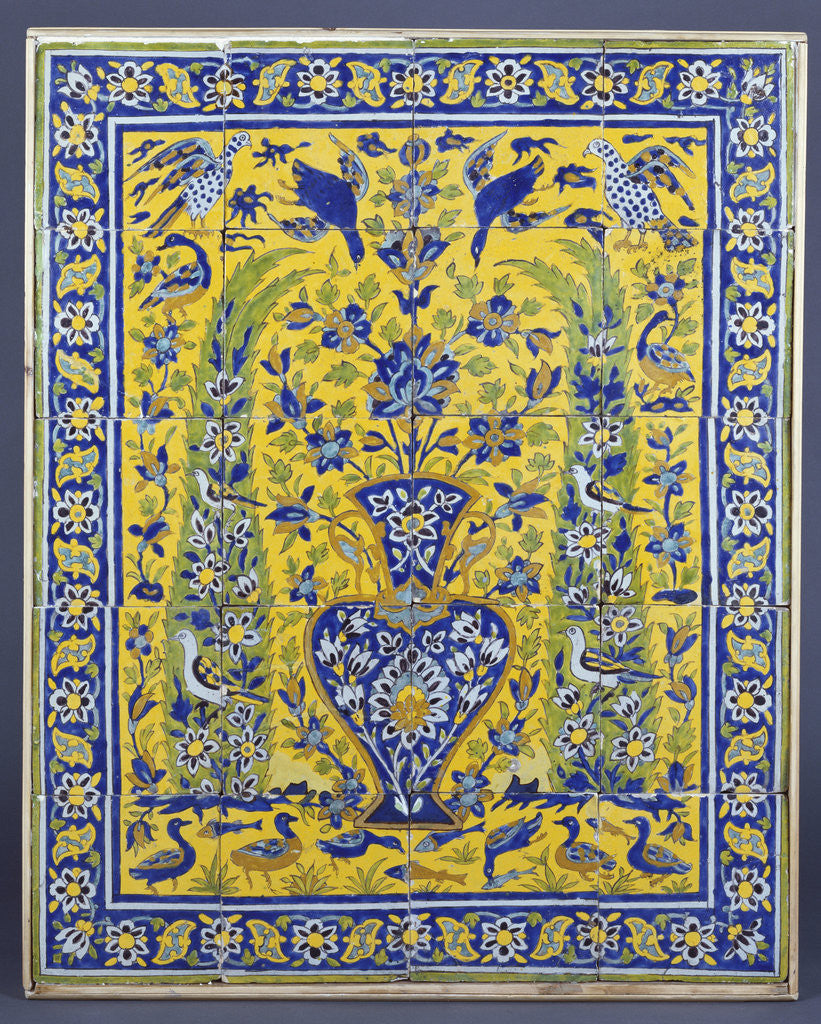 Detail of A Qajar cuerda seca tile panel comprising twenty tiles by Corbis