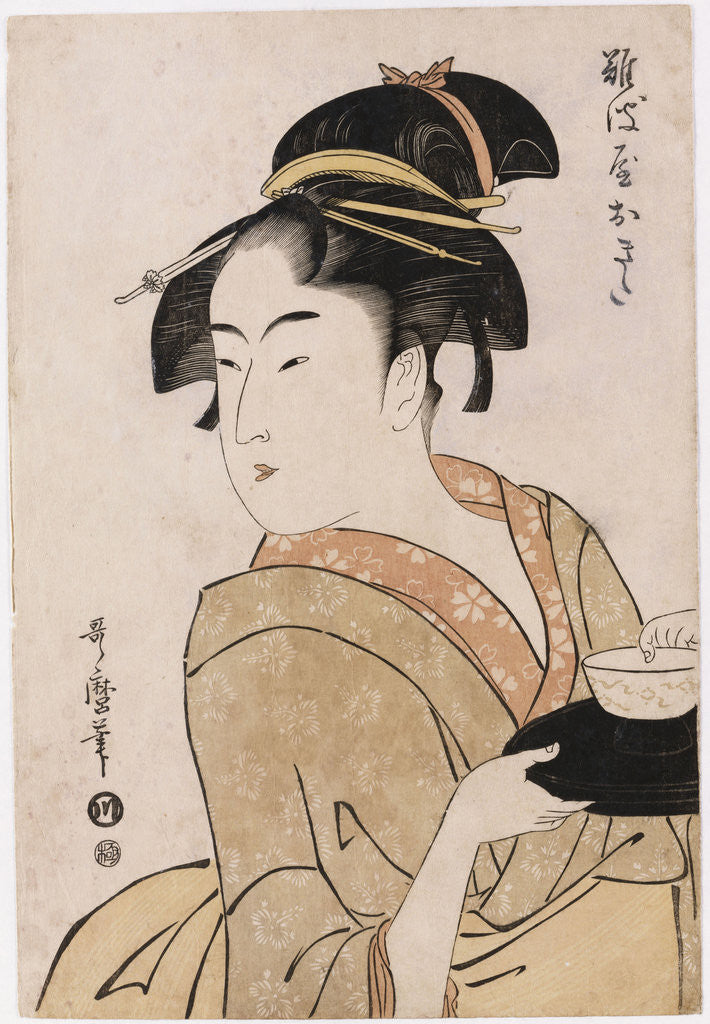 A bust portrait of the waitress Okita of the Naniwaya Teahouse by Kitagawa Utamaro
