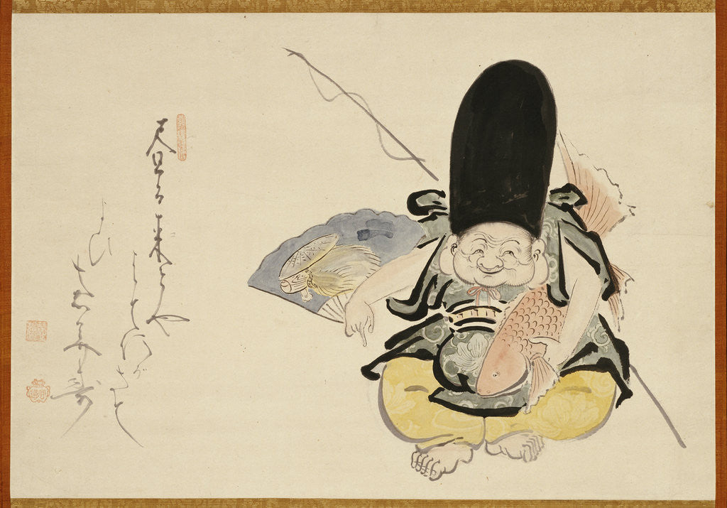 Detail of Ebisu dancing with a poem by Hakuin Ekaku