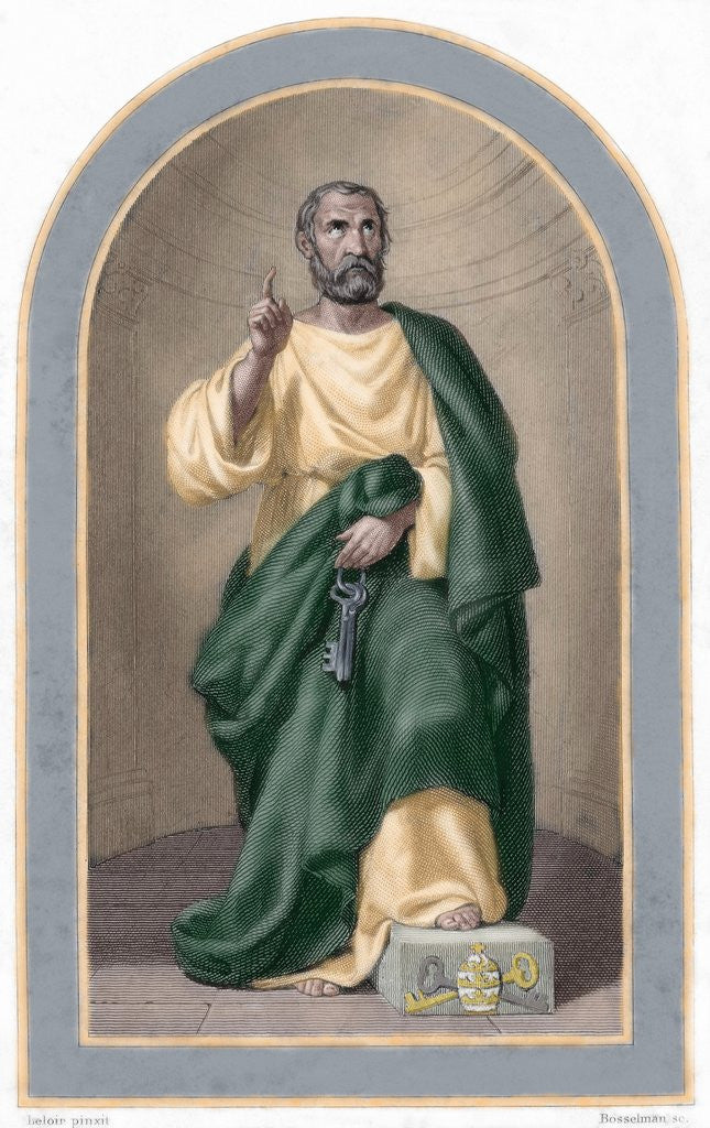 Detail of Saint Peter (c. 1 B.C.-67 A.C). Apostle of Jesus Christ and first Pope of the Catholic Church. Color by Anonymous