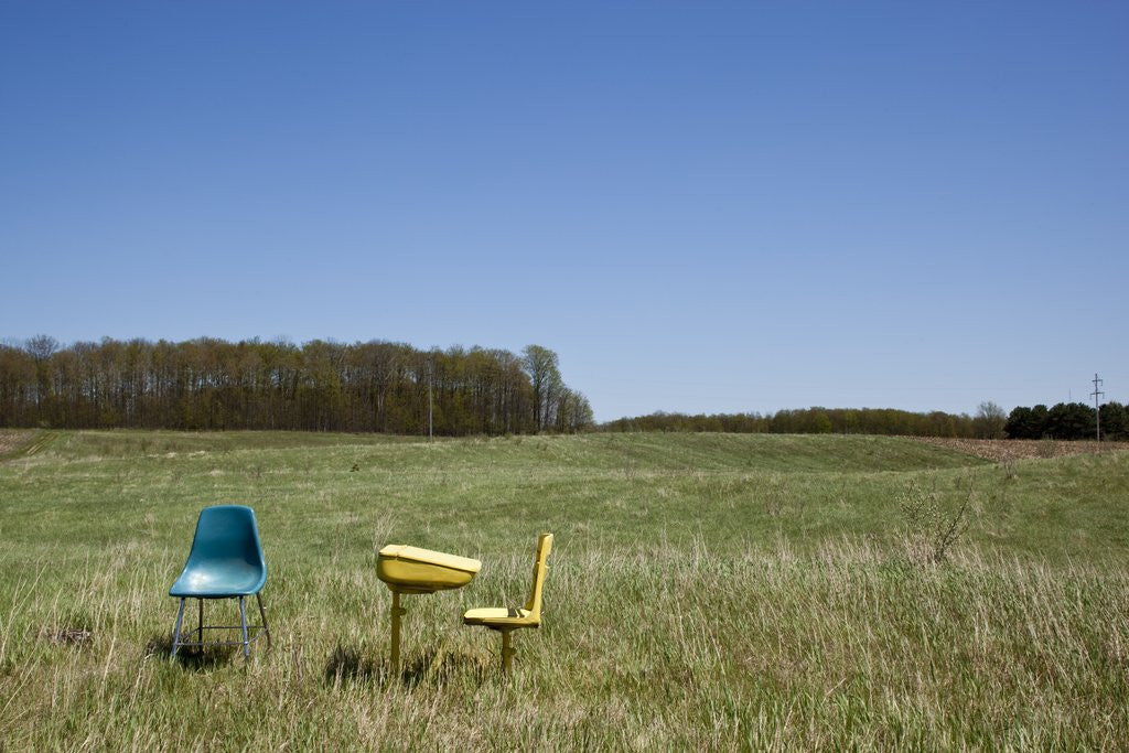 Detail of School Desk in Field, Michigan by Anonymous