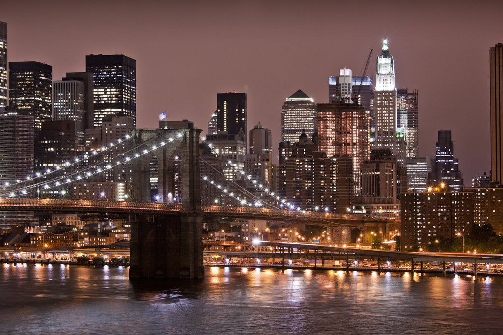 Detail of Brooklyn Bridge and Manhattan Skyline, New York City by Anonymous