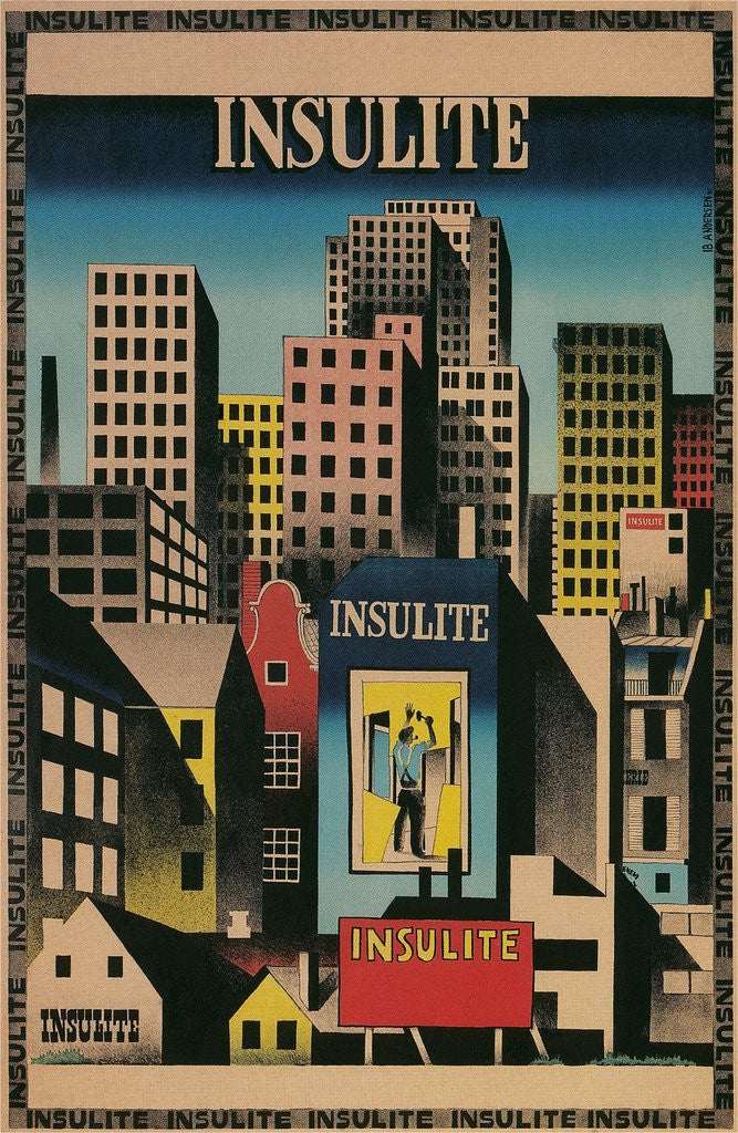 Detail of Ad for Insulite Insulation, City Scape by Anonymous