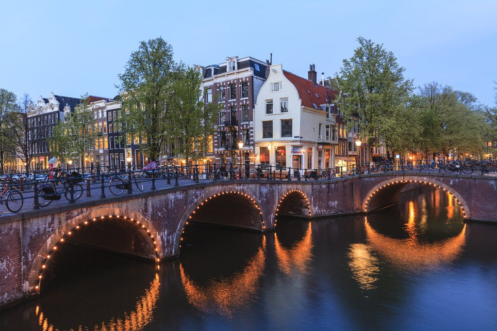Detail of Amsterdam canals at dusk by Corbis