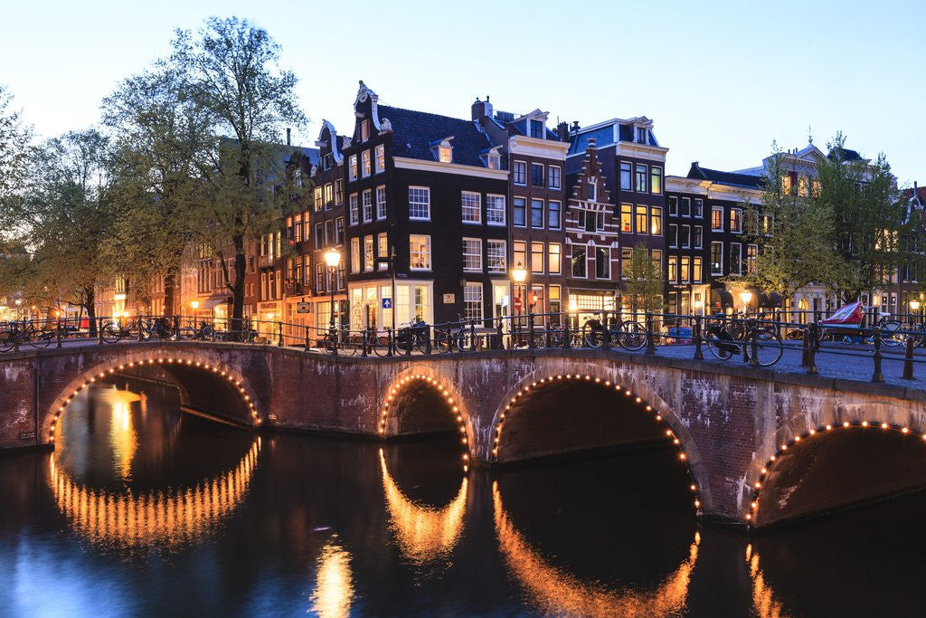 Detail of Amsterdam canals at dusk by Corbis