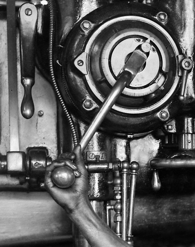 Detail of Industrial worker with a drill press in Pennsylvania, ca. 1912 by Anonymous