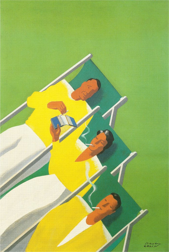 People Smoking in Deck Chairs, French Poster by Corbis