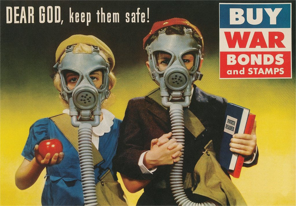 Detail of War Bonds Poster, Children in Gas Masks by Anonymous