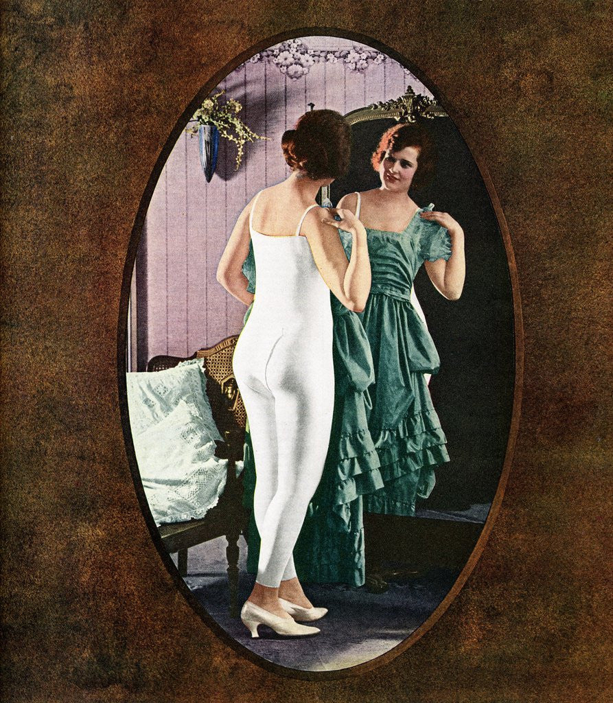 Detail of Woman in Union Suit Looking in Mirror by Anonymous