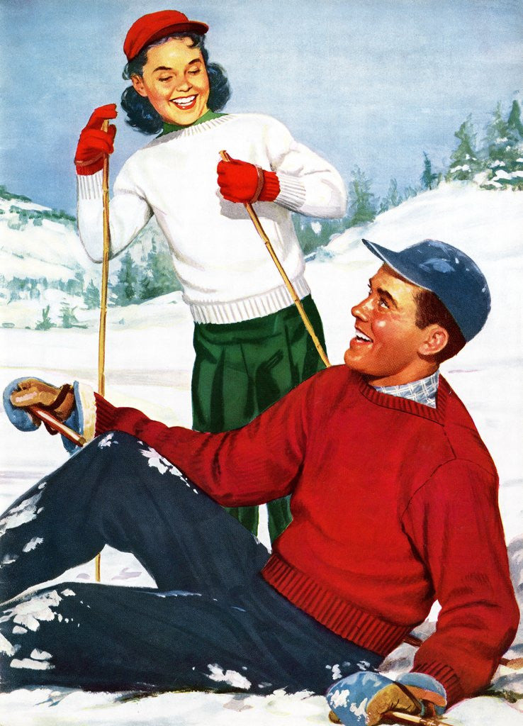 Detail of Happy Young Skiers Playing on the Slopes by Anonymous