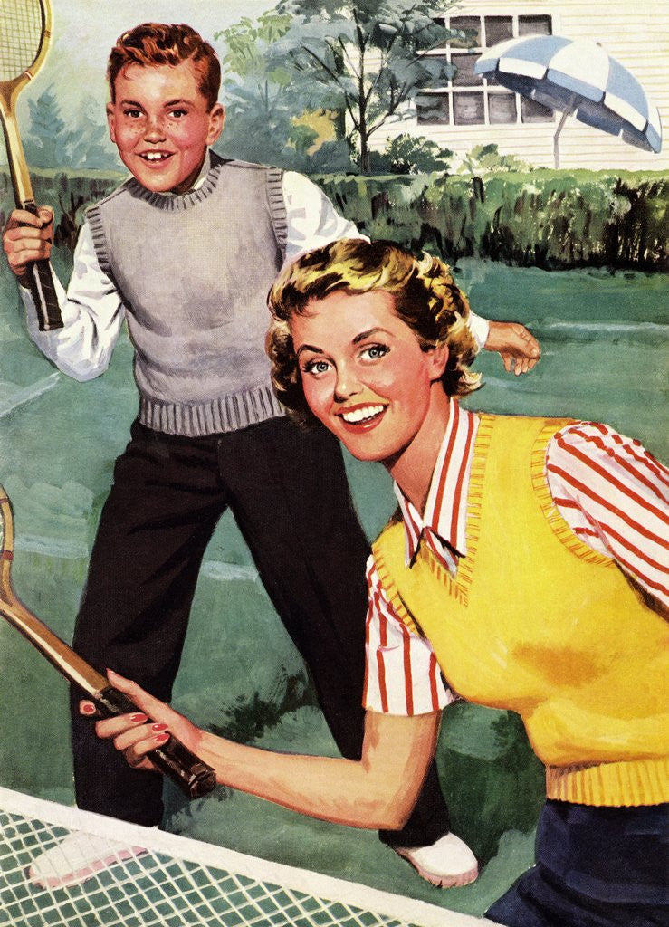 Detail of Sister and Brother Playing Tennis by Anonymous