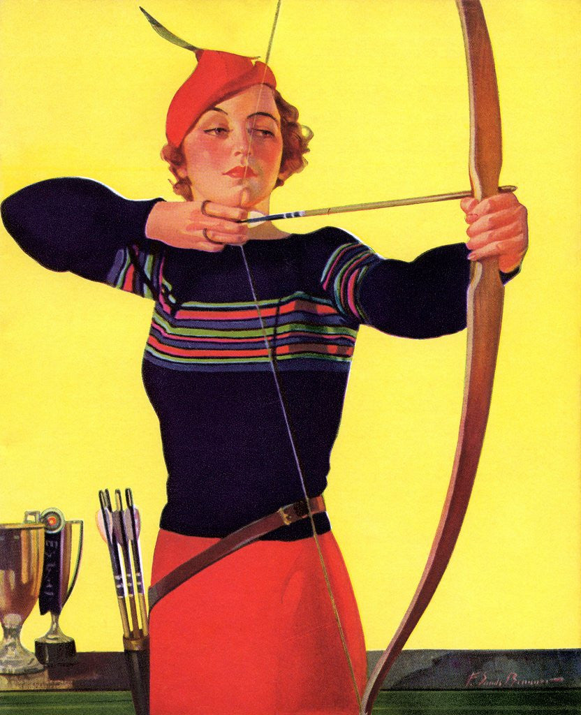 Detail of Woman Archer Takes Aim with Her Bow and Arrow by Anonymous