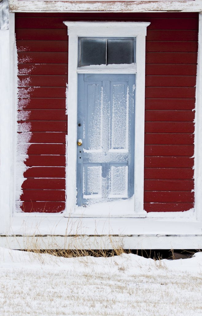 Detail of Front door of old school house with snow by Anonymous
